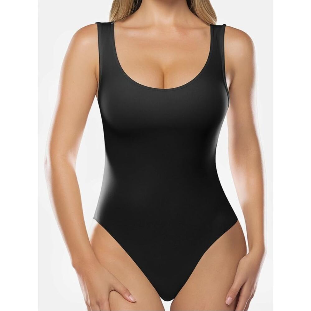 MANGOPOP Tank Top‎ Scoop Neck Bodysuits for Women Sleeveless Basic Bodysuit